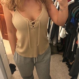 Beige LaceUp Tank